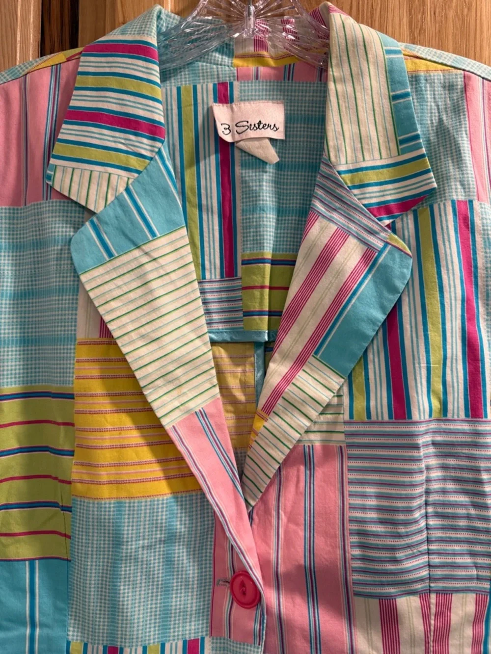 Vintage Charming 3 Sisters Cottagecore Pastel Patchwork Stripe Blazer Size S